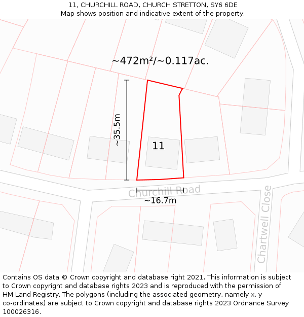 11, CHURCHILL ROAD, CHURCH STRETTON, SY6 6DE: Plot and title map