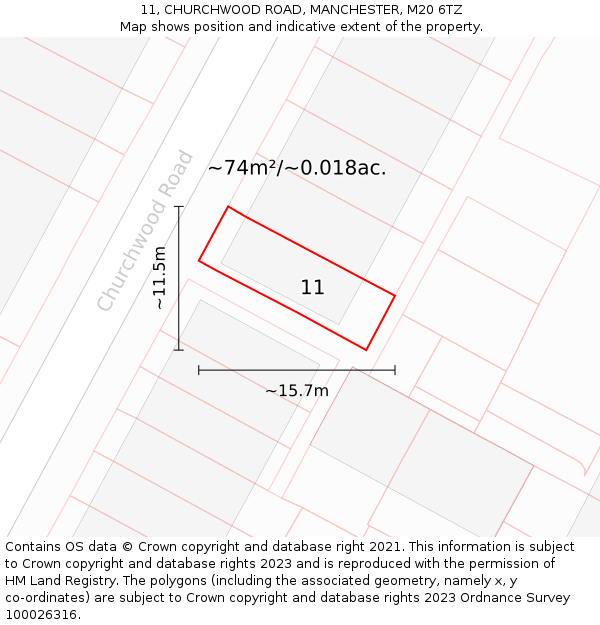 11, CHURCHWOOD ROAD, MANCHESTER, M20 6TZ: Plot and title map