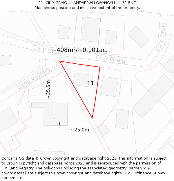 11, CIL Y GRAIG, LLANFAIRPWLLGWYNGYLL, LL61 5NZ: Plot and title map