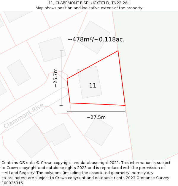 11, CLAREMONT RISE, UCKFIELD, TN22 2AH: Plot and title map