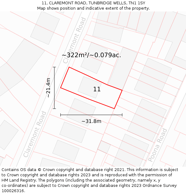 11, CLAREMONT ROAD, TUNBRIDGE WELLS, TN1 1SY: Plot and title map