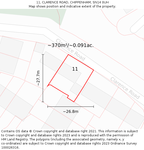 11, CLARENCE ROAD, CHIPPENHAM, SN14 0UH: Plot and title map