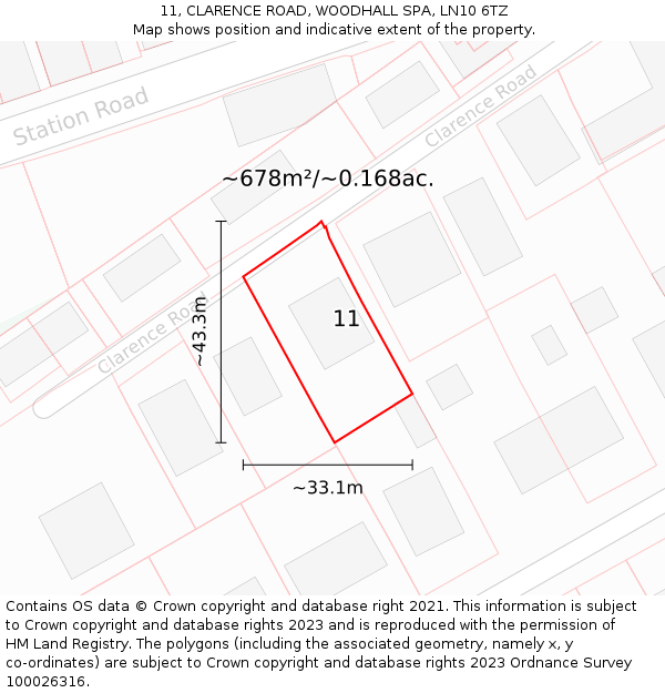 11, CLARENCE ROAD, WOODHALL SPA, LN10 6TZ: Plot and title map