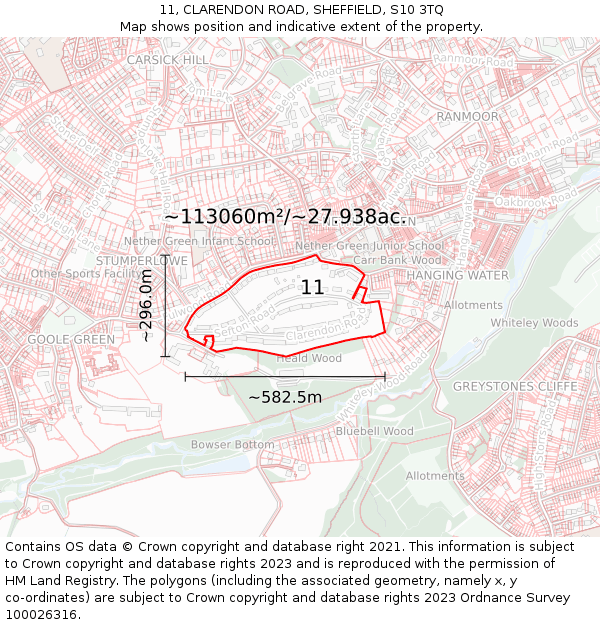 11, CLARENDON ROAD, SHEFFIELD, S10 3TQ: Plot and title map