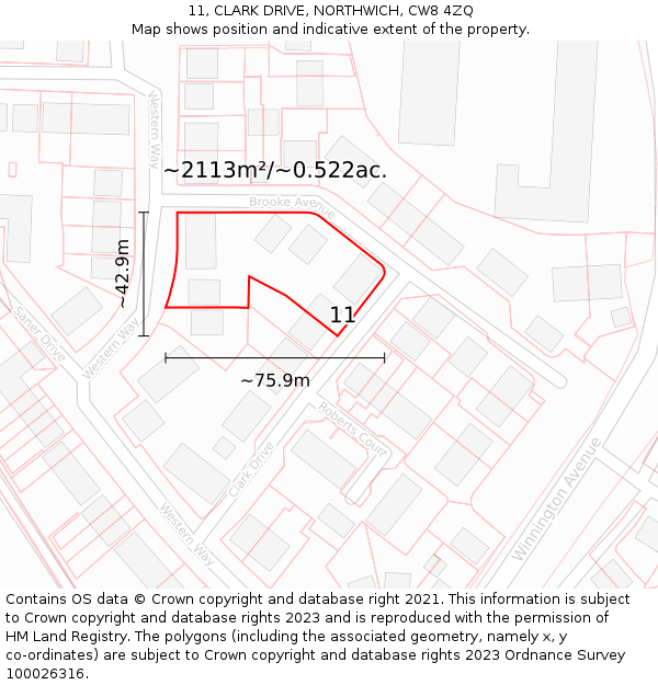 11, CLARK DRIVE, NORTHWICH, CW8 4ZQ: Plot and title map