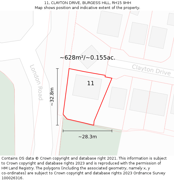 11, CLAYTON DRIVE, BURGESS HILL, RH15 9HH: Plot and title map