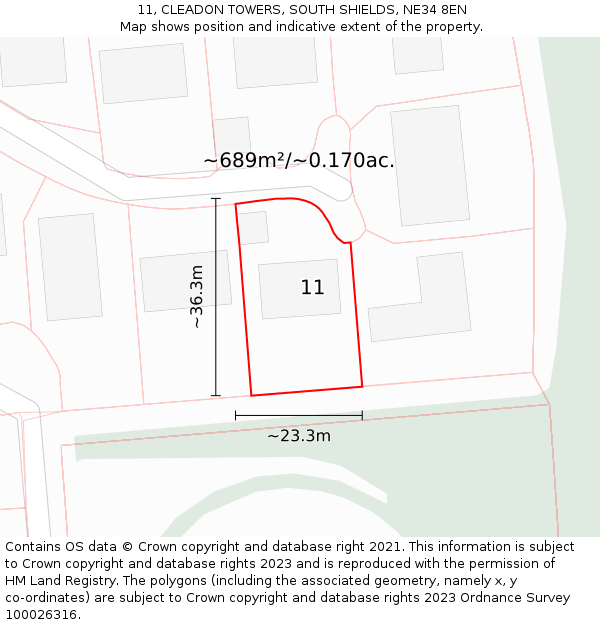 11, CLEADON TOWERS, SOUTH SHIELDS, NE34 8EN: Plot and title map