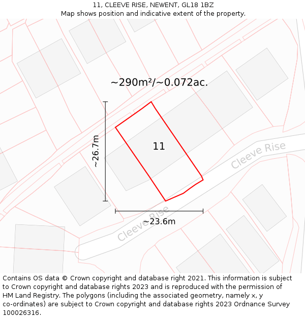 11, CLEEVE RISE, NEWENT, GL18 1BZ: Plot and title map