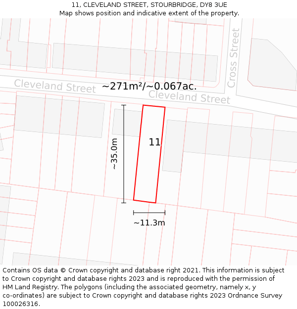 11, CLEVELAND STREET, STOURBRIDGE, DY8 3UE: Plot and title map