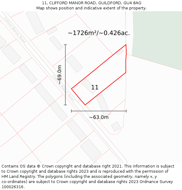 11, CLIFFORD MANOR ROAD, GUILDFORD, GU4 8AG: Plot and title map