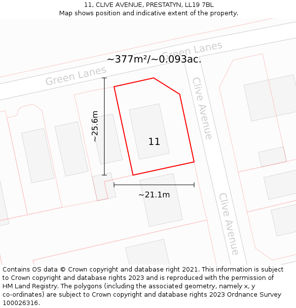 11, CLIVE AVENUE, PRESTATYN, LL19 7BL: Plot and title map