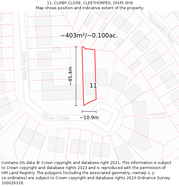 11, CLIXBY CLOSE, CLEETHORPES, DN35 0HS: Plot and title map