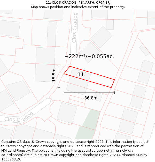 11, CLOS CRADOG, PENARTH, CF64 3RJ: Plot and title map