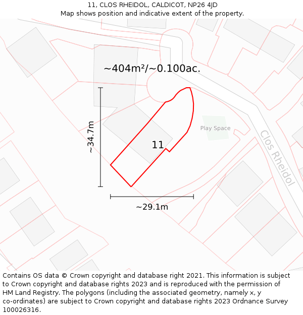11, CLOS RHEIDOL, CALDICOT, NP26 4JD: Plot and title map
