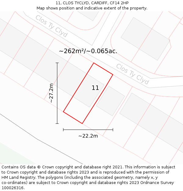 11, CLOS TYCLYD, CARDIFF, CF14 2HP: Plot and title map