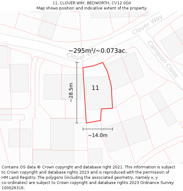 11, CLOVER WAY, BEDWORTH, CV12 0GX: Plot and title map