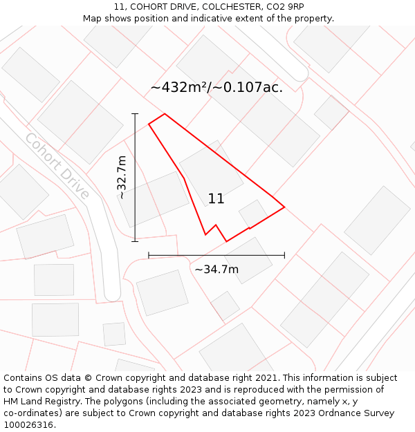 11, COHORT DRIVE, COLCHESTER, CO2 9RP: Plot and title map