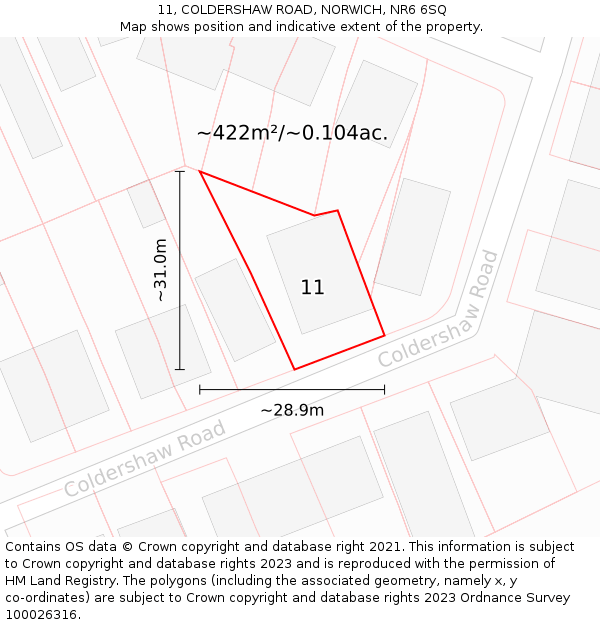 11, COLDERSHAW ROAD, NORWICH, NR6 6SQ: Plot and title map