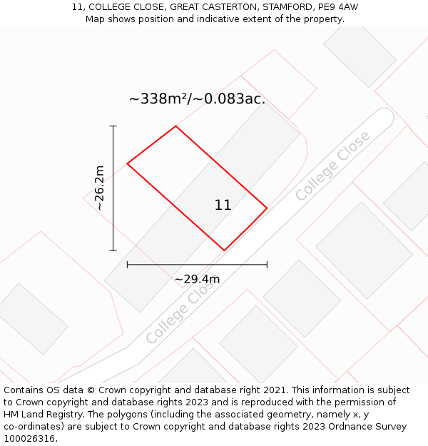11, COLLEGE CLOSE, GREAT CASTERTON, STAMFORD, PE9 4AW: Plot and title map
