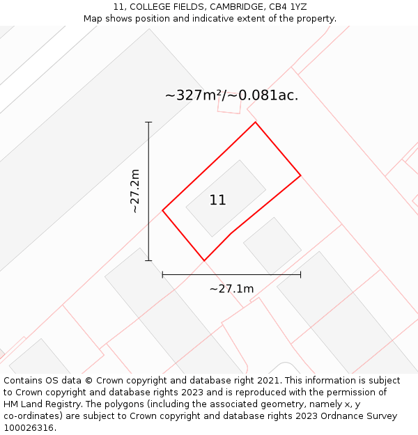 11, COLLEGE FIELDS, CAMBRIDGE, CB4 1YZ: Plot and title map