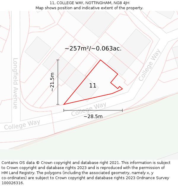 11, COLLEGE WAY, NOTTINGHAM, NG8 4JH: Plot and title map