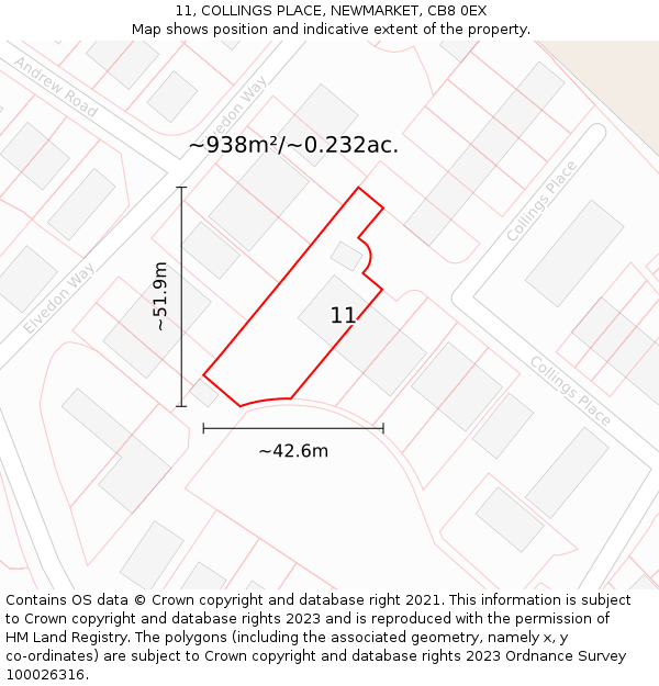 11, COLLINGS PLACE, NEWMARKET, CB8 0EX: Plot and title map