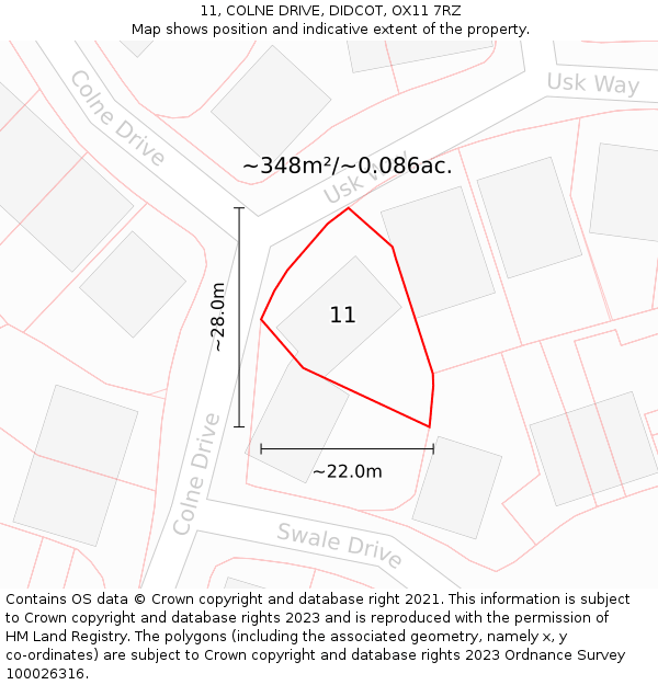 11, COLNE DRIVE, DIDCOT, OX11 7RZ: Plot and title map