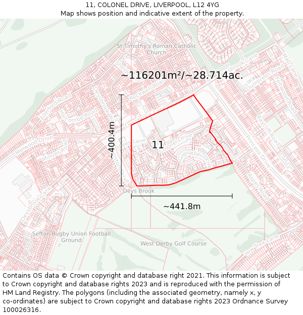11, COLONEL DRIVE, LIVERPOOL, L12 4YG: Plot and title map