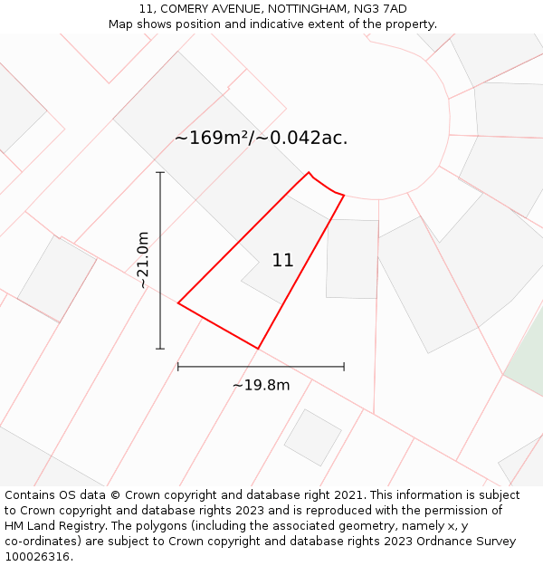 11, COMERY AVENUE, NOTTINGHAM, NG3 7AD: Plot and title map