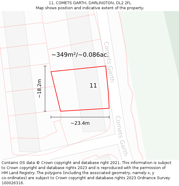 11, COMETS GARTH, DARLINGTON, DL2 2FL: Plot and title map