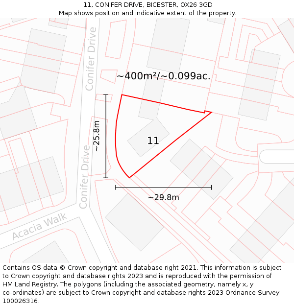 11, CONIFER DRIVE, BICESTER, OX26 3GD: Plot and title map