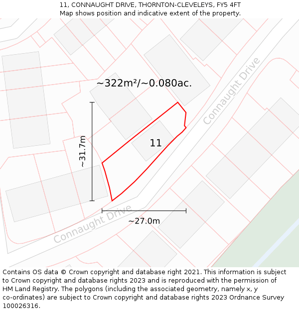 11, CONNAUGHT DRIVE, THORNTON-CLEVELEYS, FY5 4FT: Plot and title map