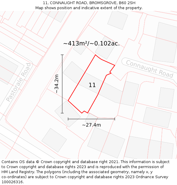11, CONNAUGHT ROAD, BROMSGROVE, B60 2SH: Plot and title map