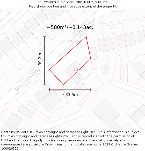 11, CONSTABLE CLOSE, DRONFIELD, S18 1TE: Plot and title map