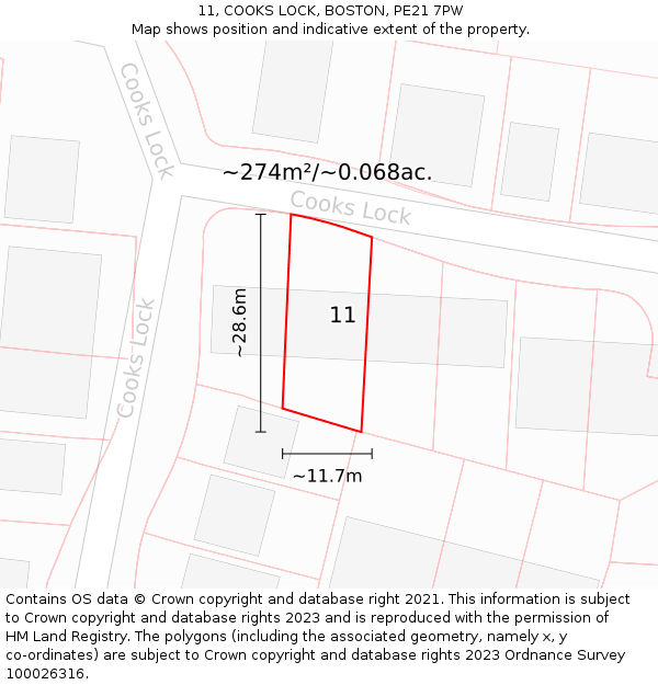 11, COOKS LOCK, BOSTON, PE21 7PW: Plot and title map