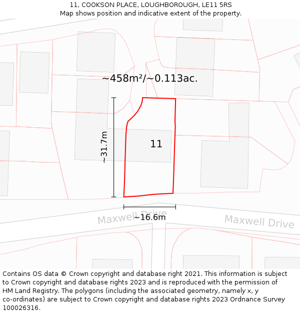 11, COOKSON PLACE, LOUGHBOROUGH, LE11 5RS: Plot and title map