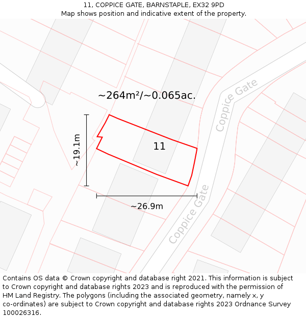 11, COPPICE GATE, BARNSTAPLE, EX32 9PD: Plot and title map