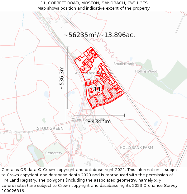 11, CORBETT ROAD, MOSTON, SANDBACH, CW11 3ES: Plot and title map