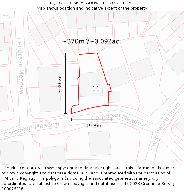 11, CORNDEAN MEADOW, TELFORD, TF3 5ET: Plot and title map