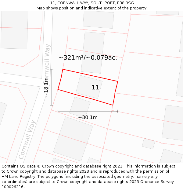 11, CORNWALL WAY, SOUTHPORT, PR8 3SG: Plot and title map