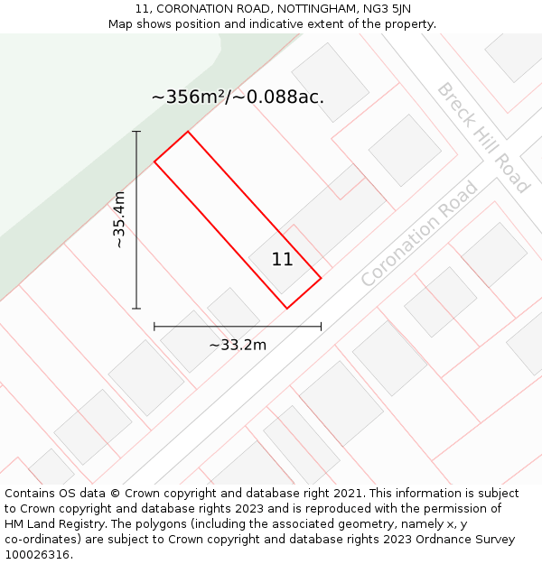 11, CORONATION ROAD, NOTTINGHAM, NG3 5JN: Plot and title map