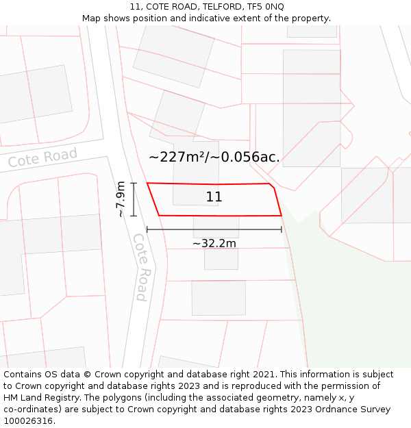 11, COTE ROAD, TELFORD, TF5 0NQ: Plot and title map