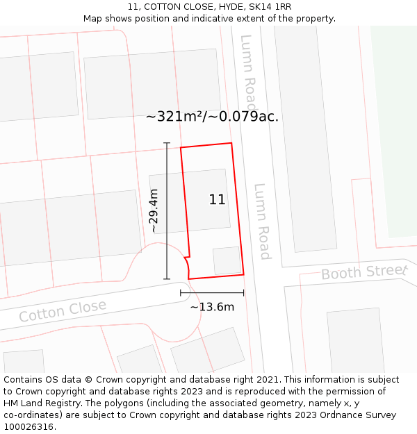 11, COTTON CLOSE, HYDE, SK14 1RR: Plot and title map