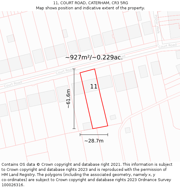 11, COURT ROAD, CATERHAM, CR3 5RG: Plot and title map