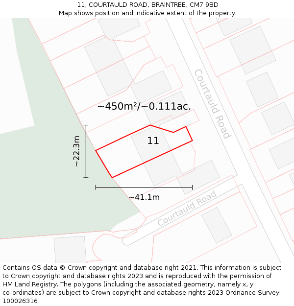 11, COURTAULD ROAD, BRAINTREE, CM7 9BD: Plot and title map