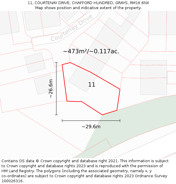 11, COURTENAY DRIVE, CHAFFORD HUNDRED, GRAYS, RM16 6NX: Plot and title map