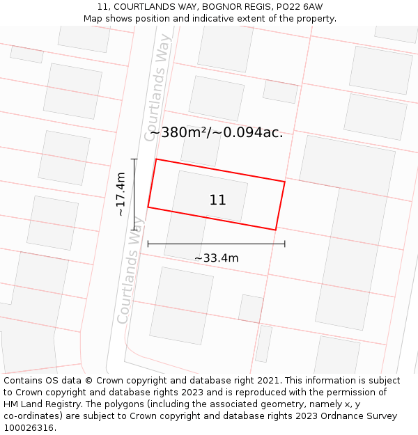 11, COURTLANDS WAY, BOGNOR REGIS, PO22 6AW: Plot and title map