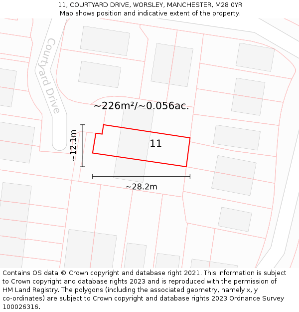 11, COURTYARD DRIVE, WORSLEY, MANCHESTER, M28 0YR: Plot and title map