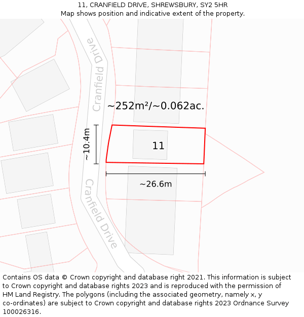 11, CRANFIELD DRIVE, SHREWSBURY, SY2 5HR: Plot and title map