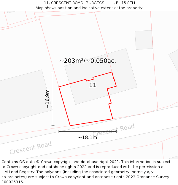 11, CRESCENT ROAD, BURGESS HILL, RH15 8EH: Plot and title map